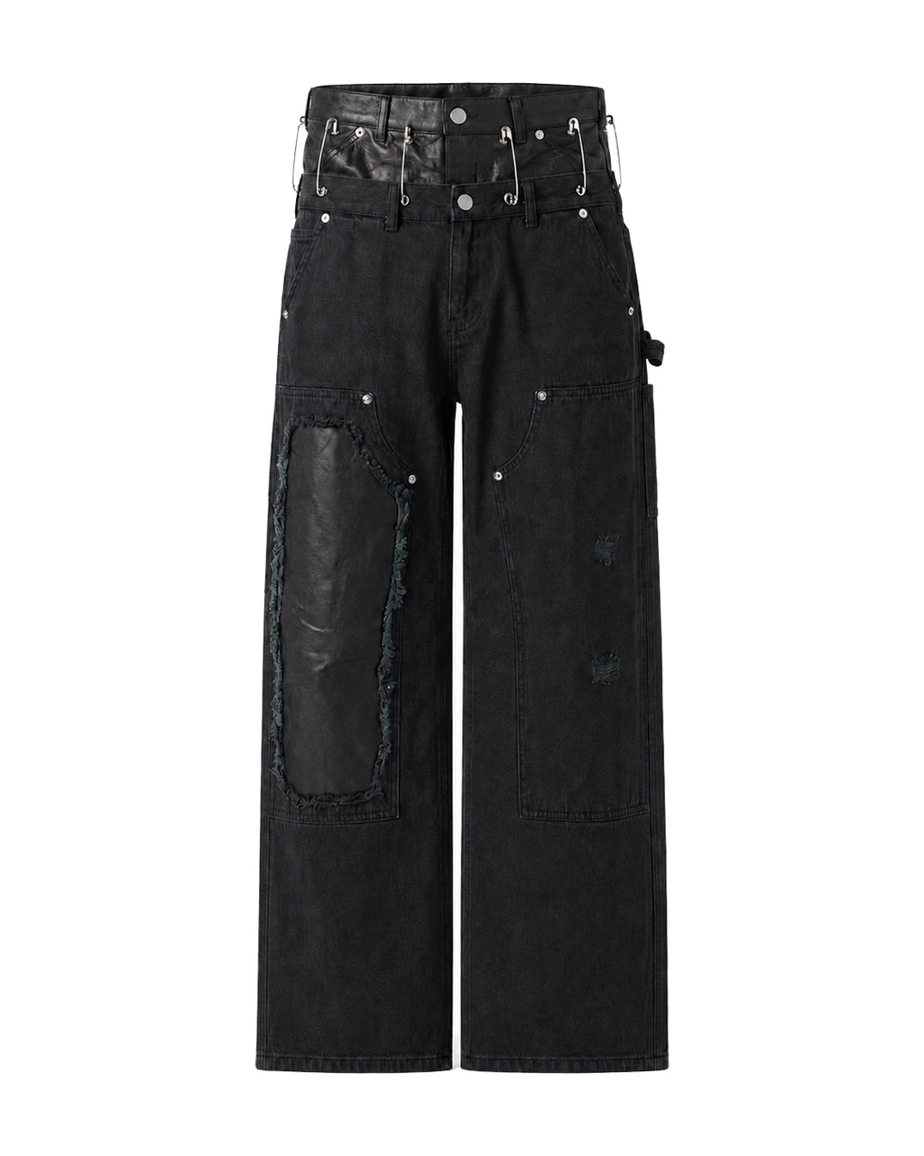 Saefty Pin Leather Denim Double Knee / Black