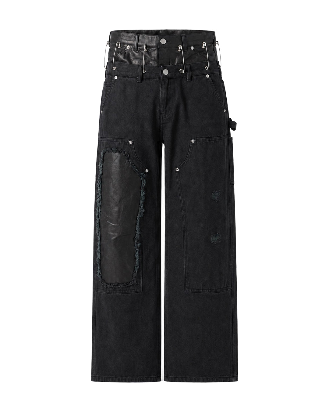 Saefty Pin Leather Denim Double Knee / Black