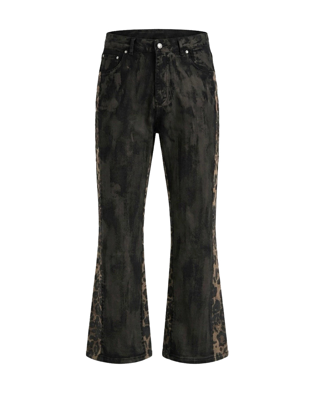 Leopard Coating Flare Denim Pants / Black
