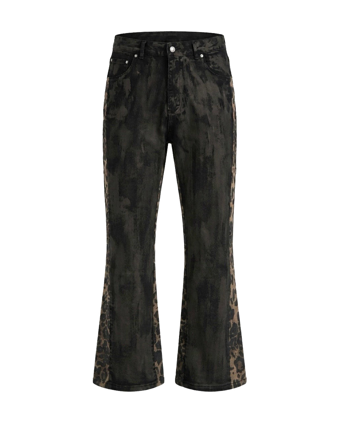 Leopard Coating Flare Denim Pants / Black