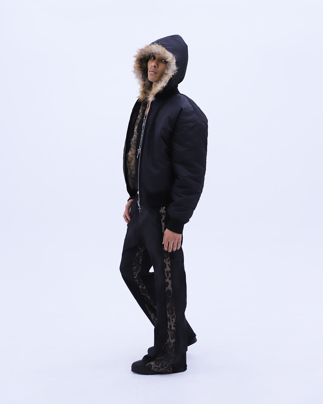 Reversible Leopard Fur Jacket / Black