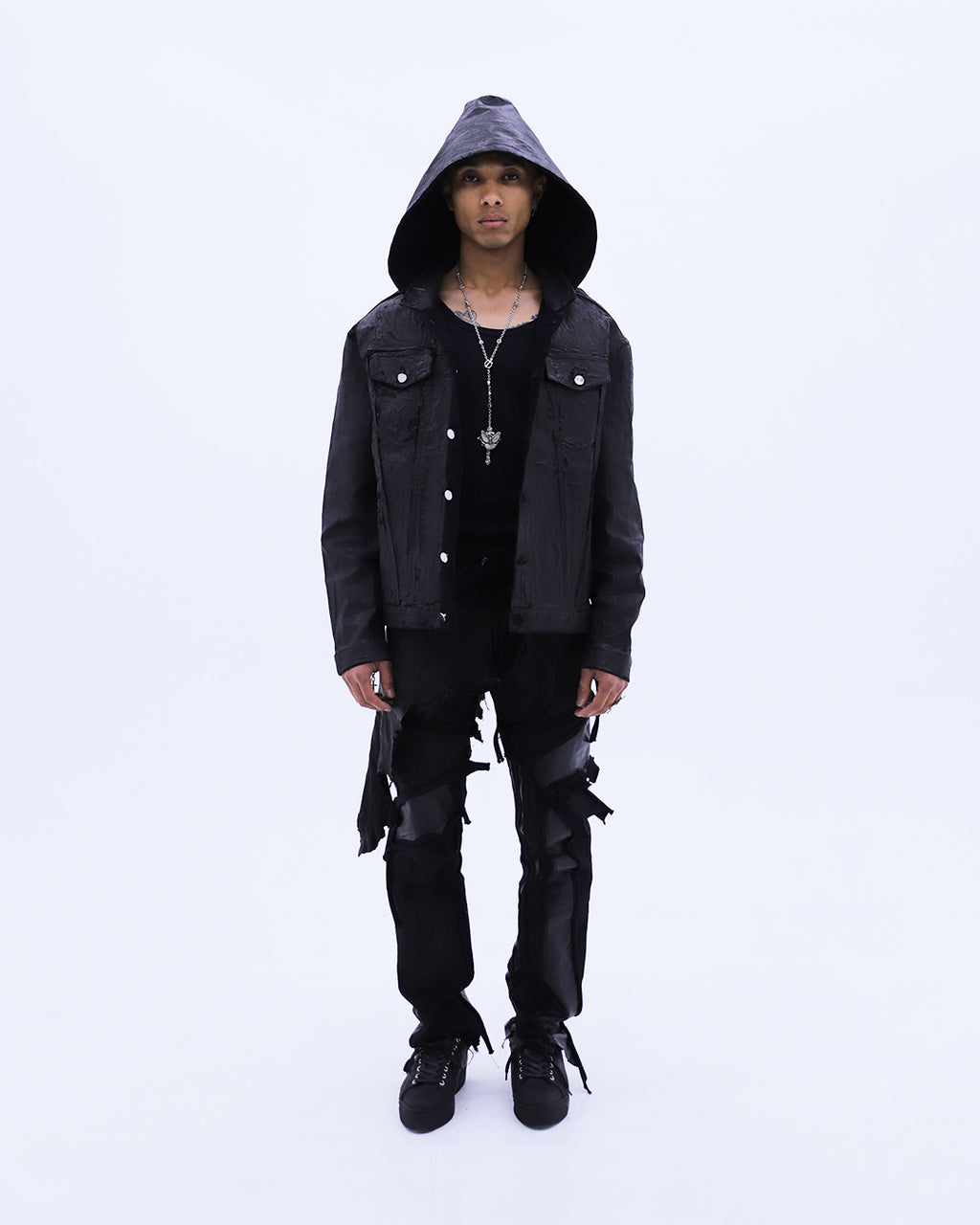 Hard Coating Cross Bomber Jacket / Black