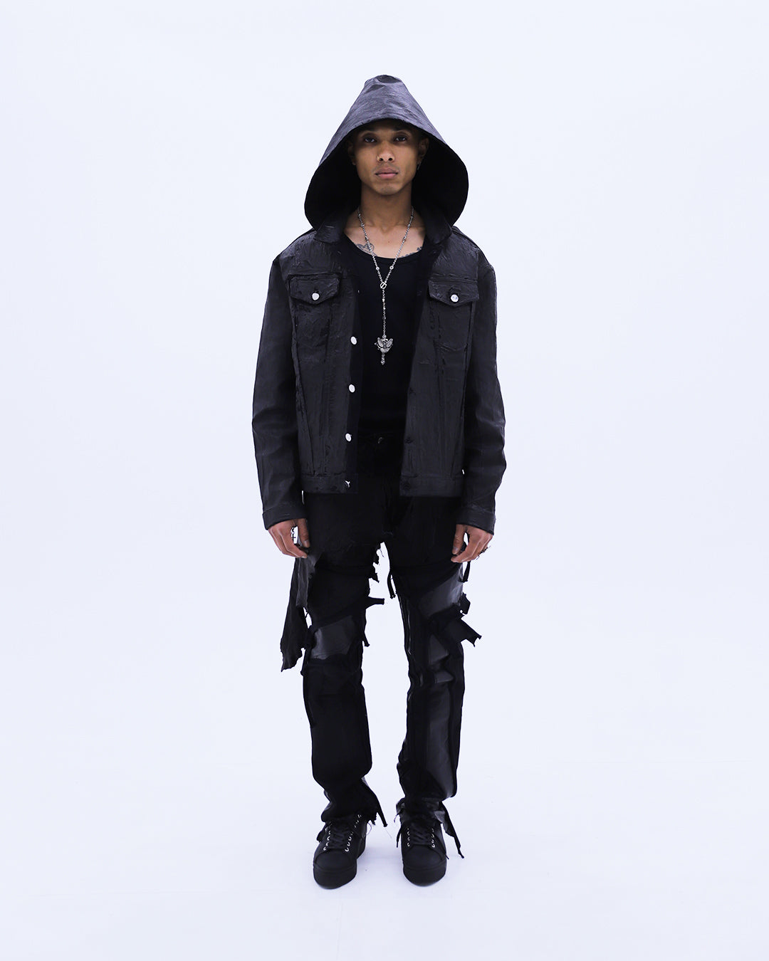 Hard Coating Cross Bomber Jacket / Black