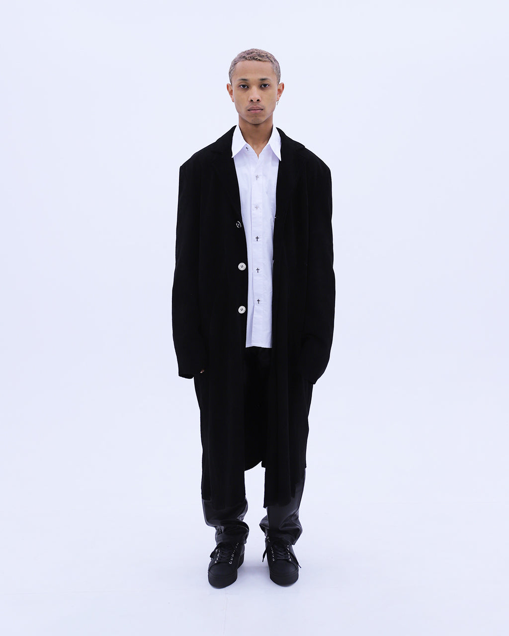 Suede Leather Cross Coat / Black