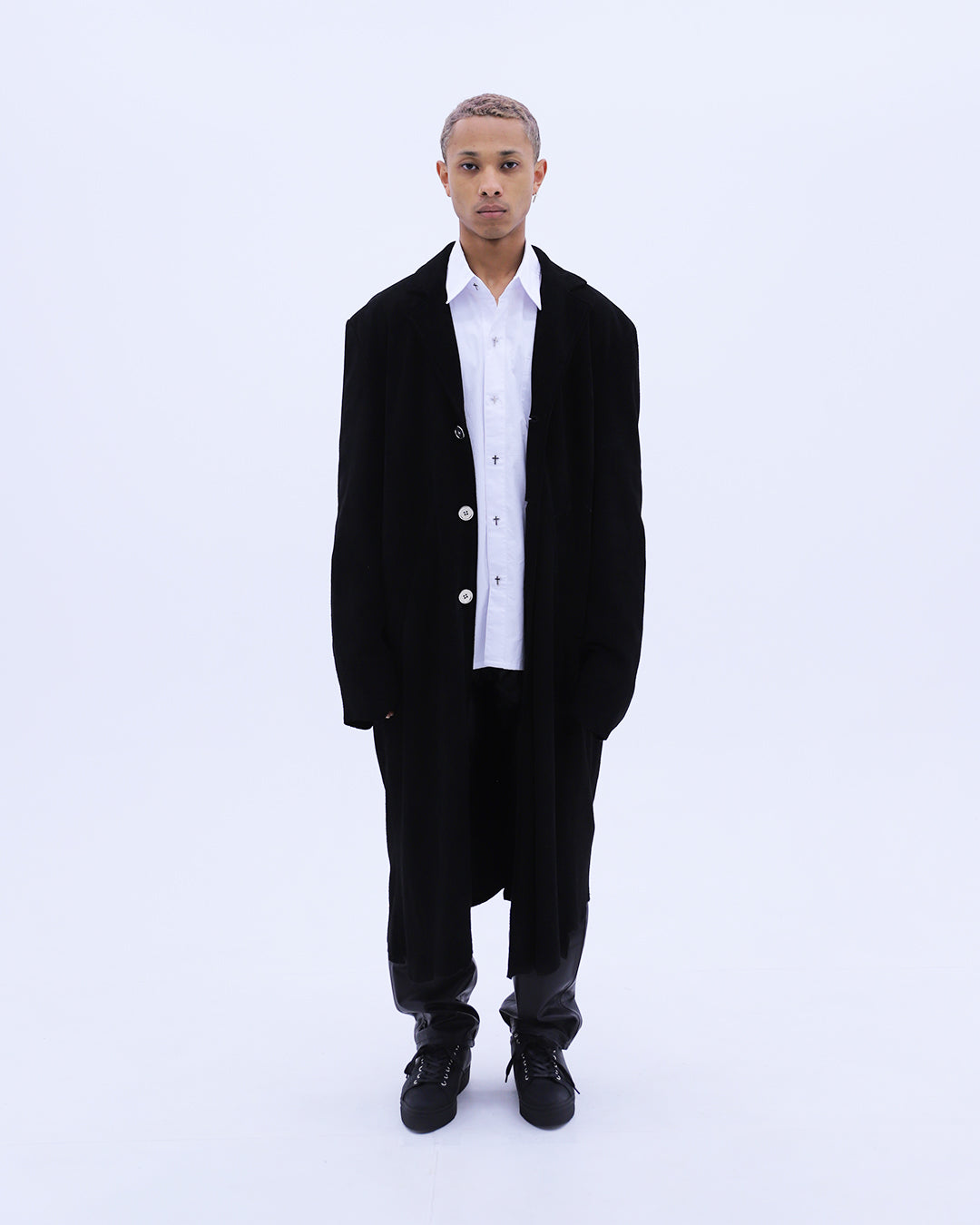 Suede Leather Cross Coat / Black