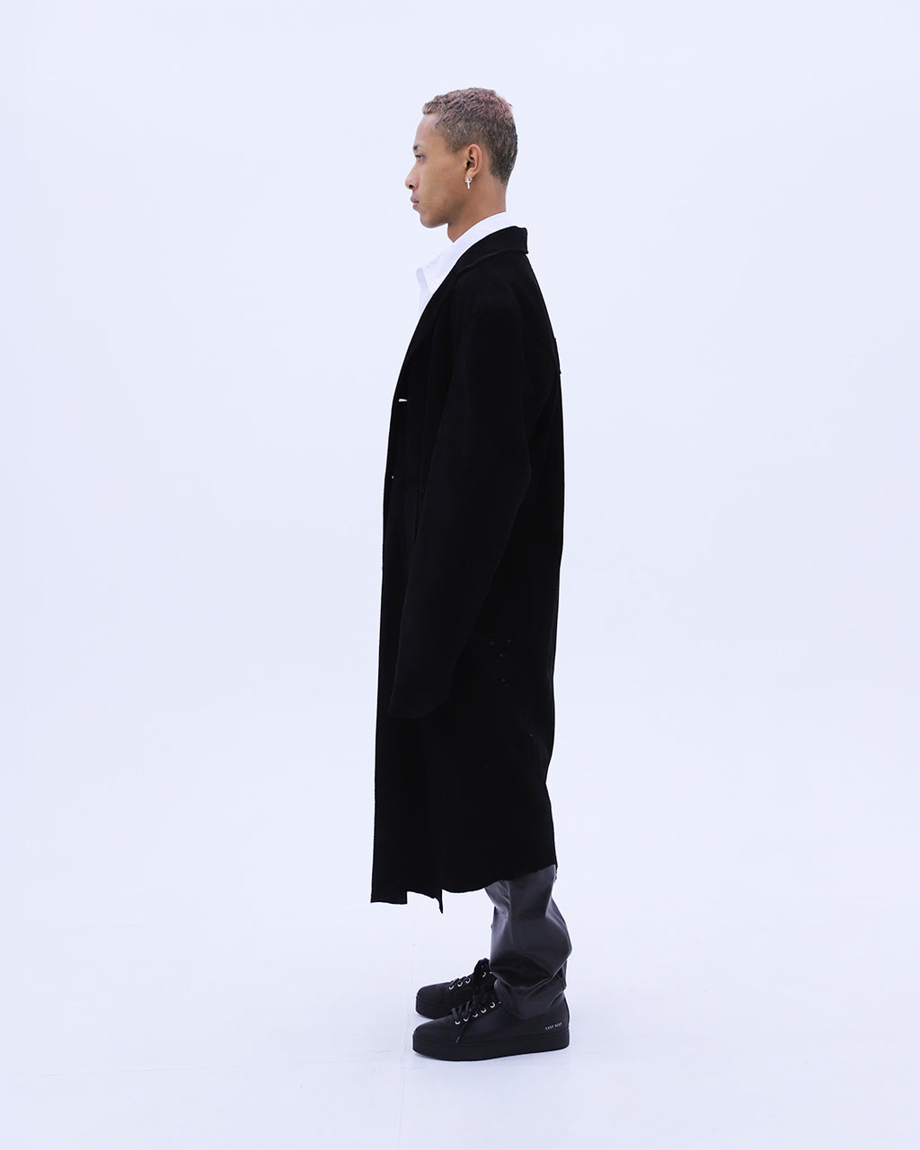 Suede Leather Cross Coat / Black