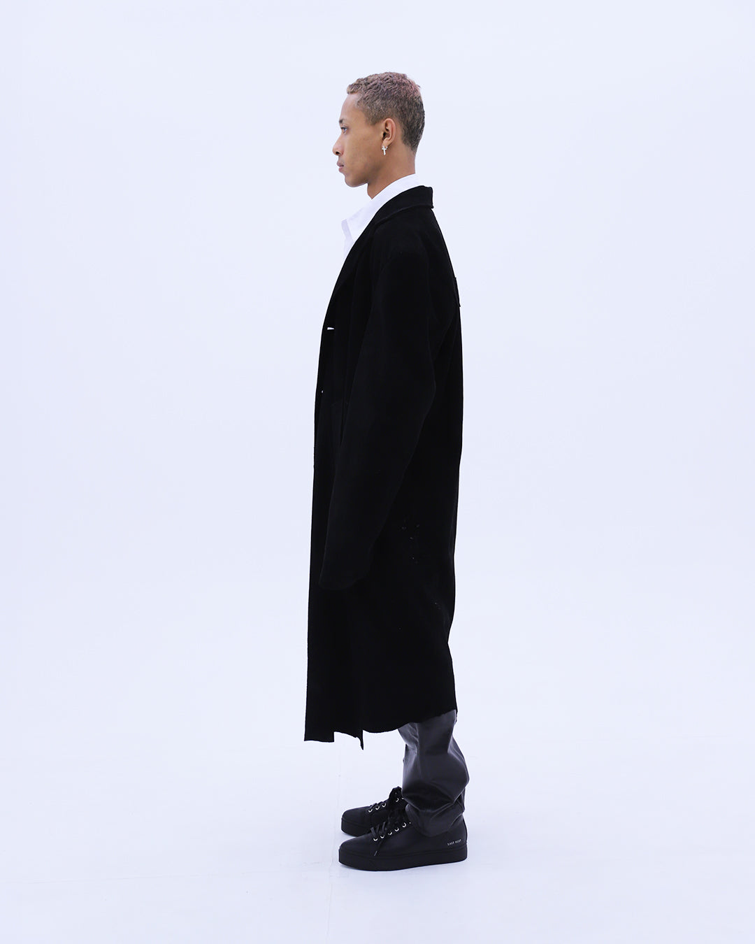 Suede Leather Cross Coat / Black