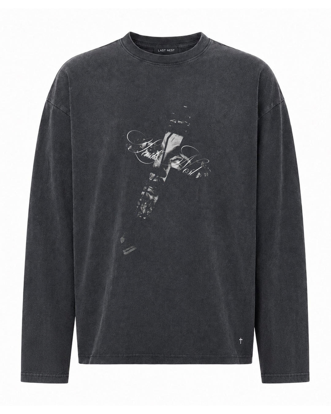 Jesus Cross Washed L/S T-Shirt / Wash Black