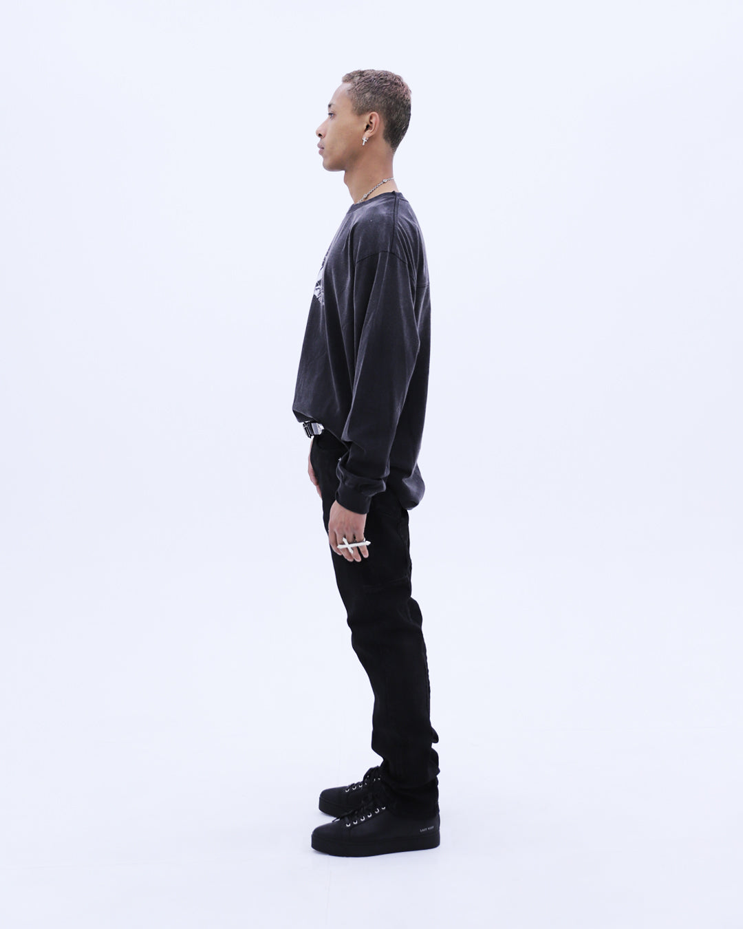 Jesus Cross Washed L/S T-Shirt / Wash Black