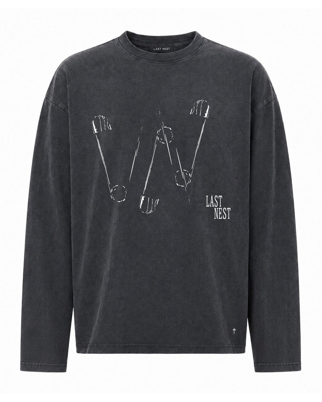 Safety Pin Washed L/S T-Shirt / Wash Black
