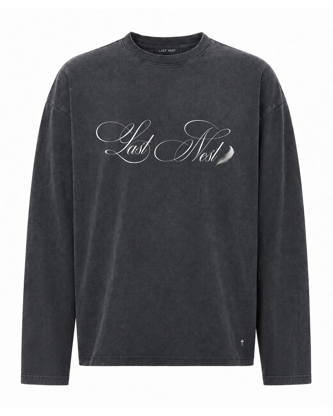 Feather Logo Washed L/S T-Shirt / Wash Black