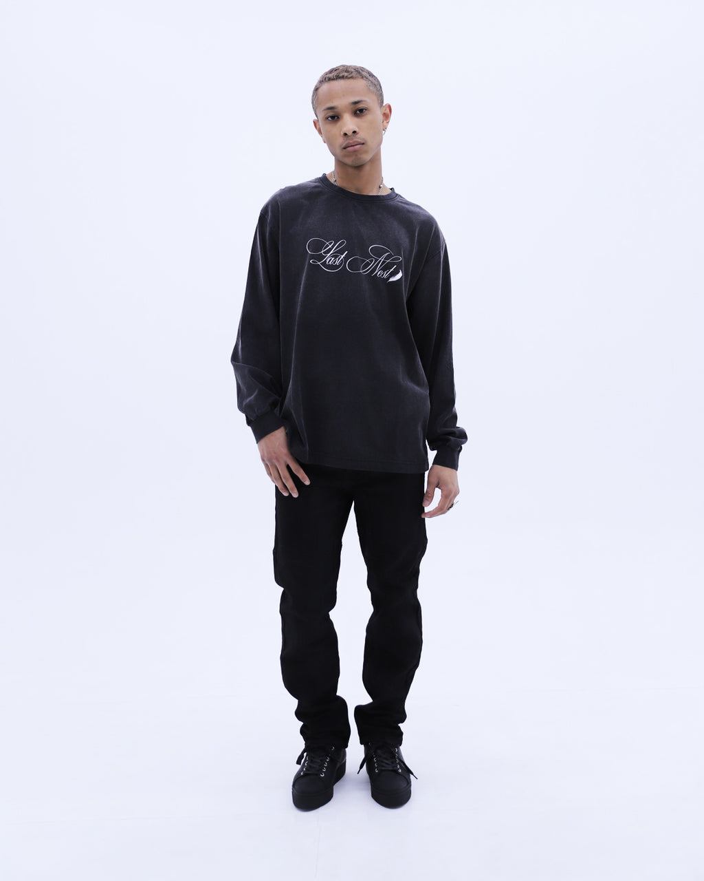 Feather Logo Washed L/S T-Shirt / Wash Black