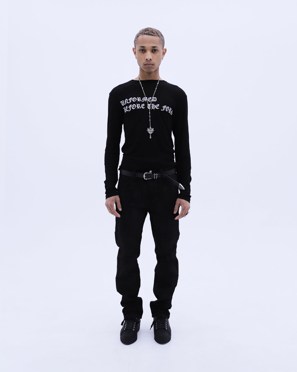 Old English See-through L/S T-Shirt / Black