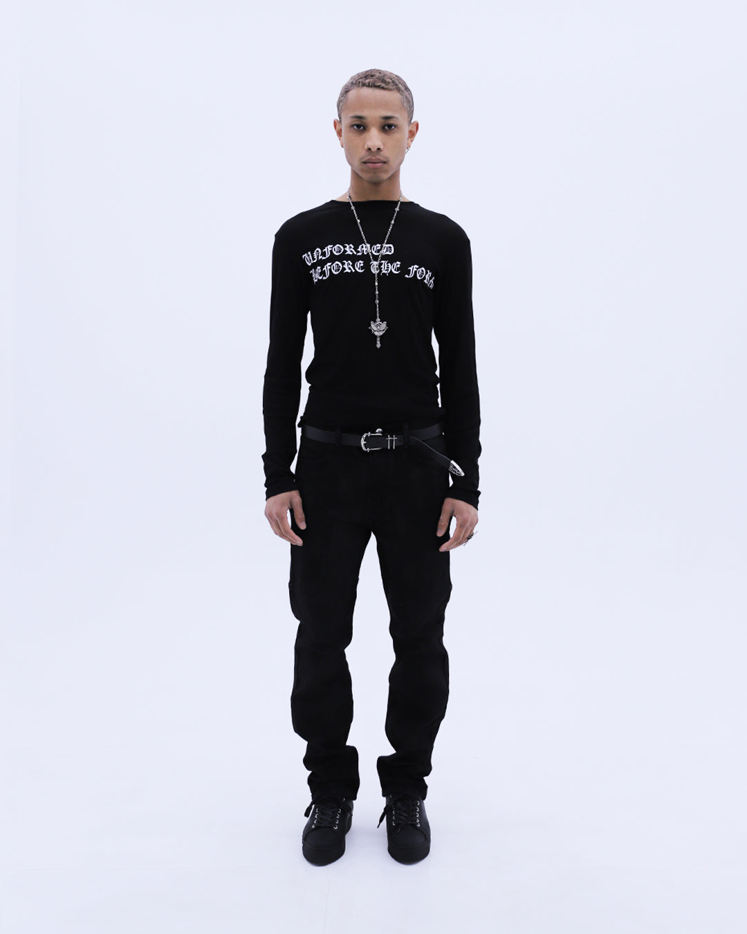 Old English See-through L/S T-Shirt / Black