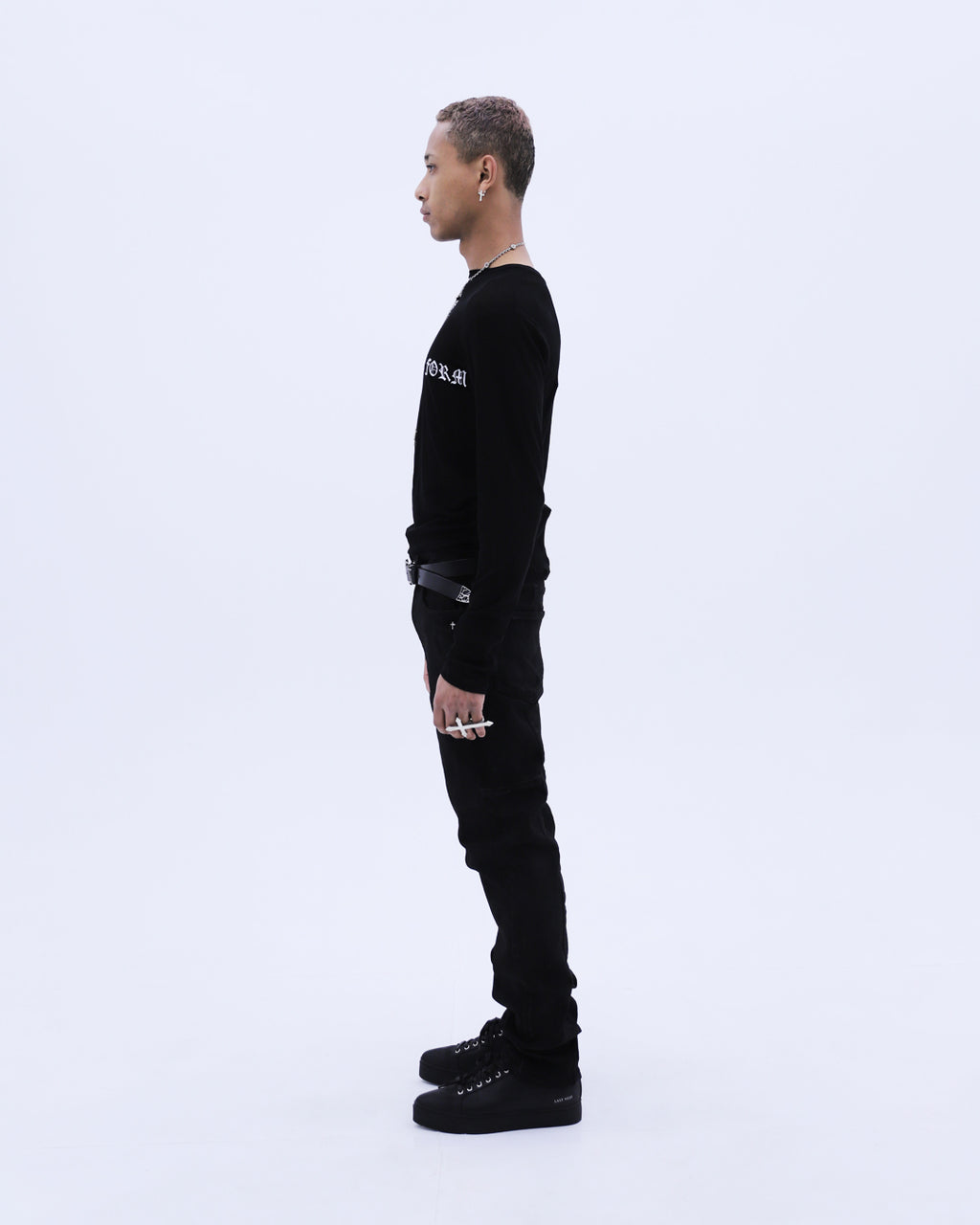 Old English See-through L/S T-Shirt / Black
