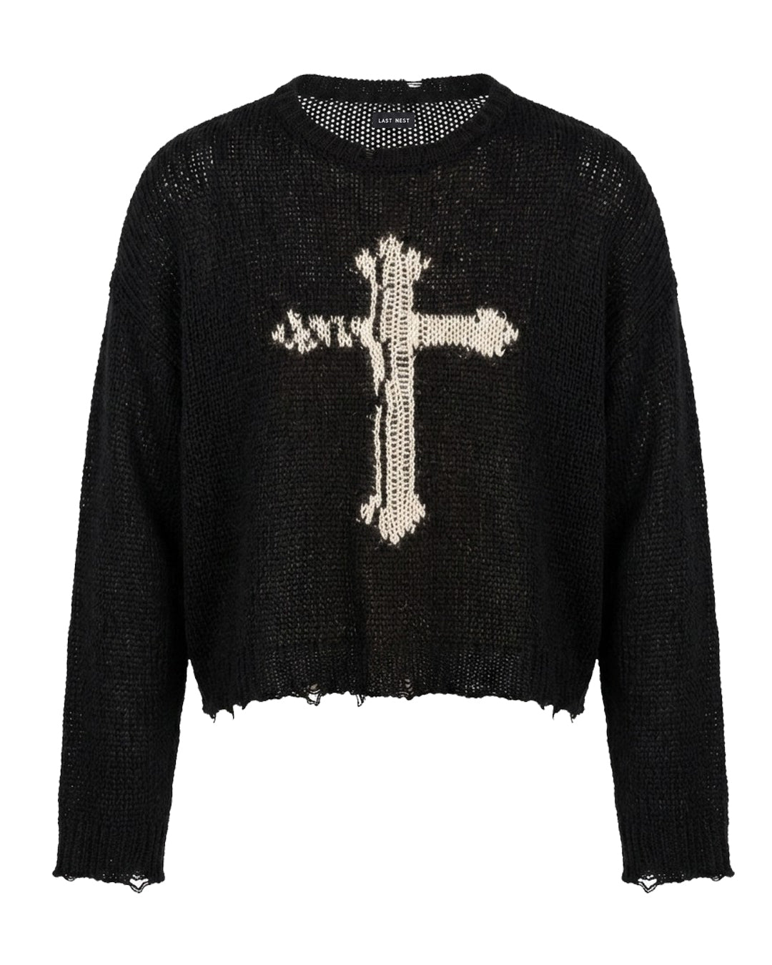Cross See-through Knit Sweater / Black