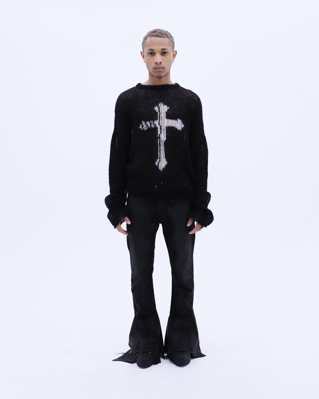Cross See-through Knit Sweater / Black