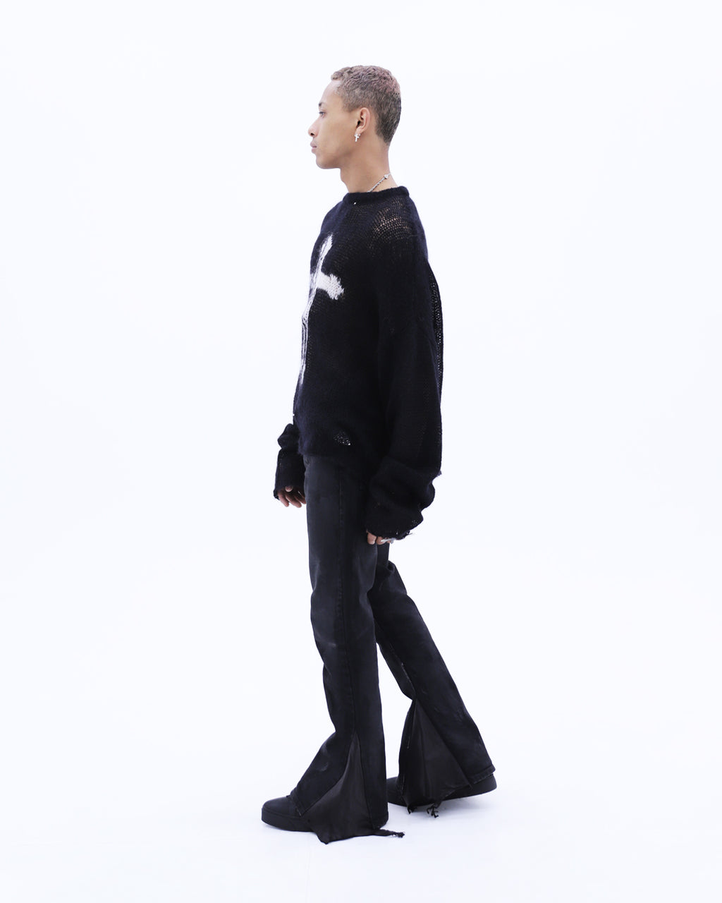 Cross See-through Knit Sweater / Black