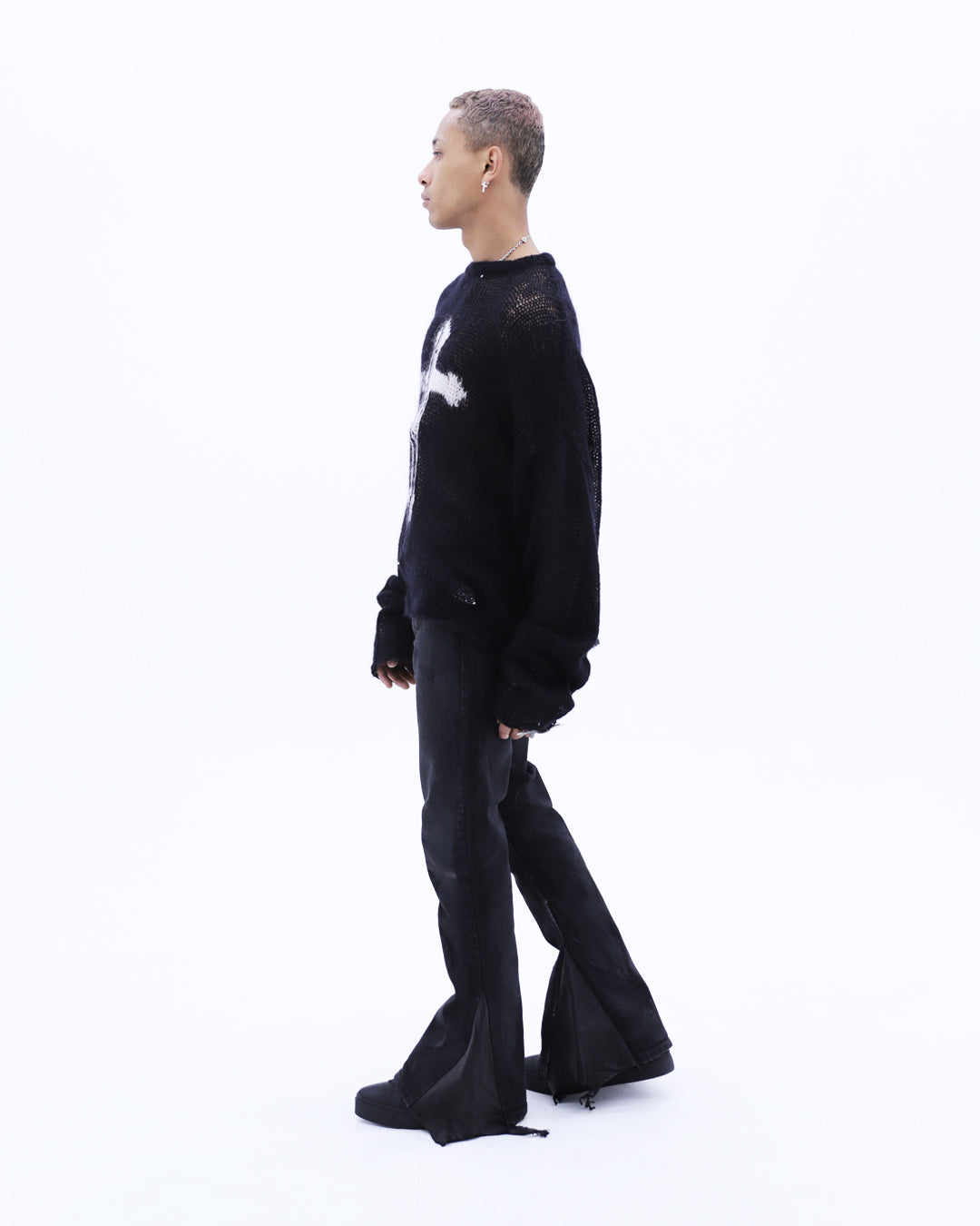 Cross See-through Knit Sweater / Black