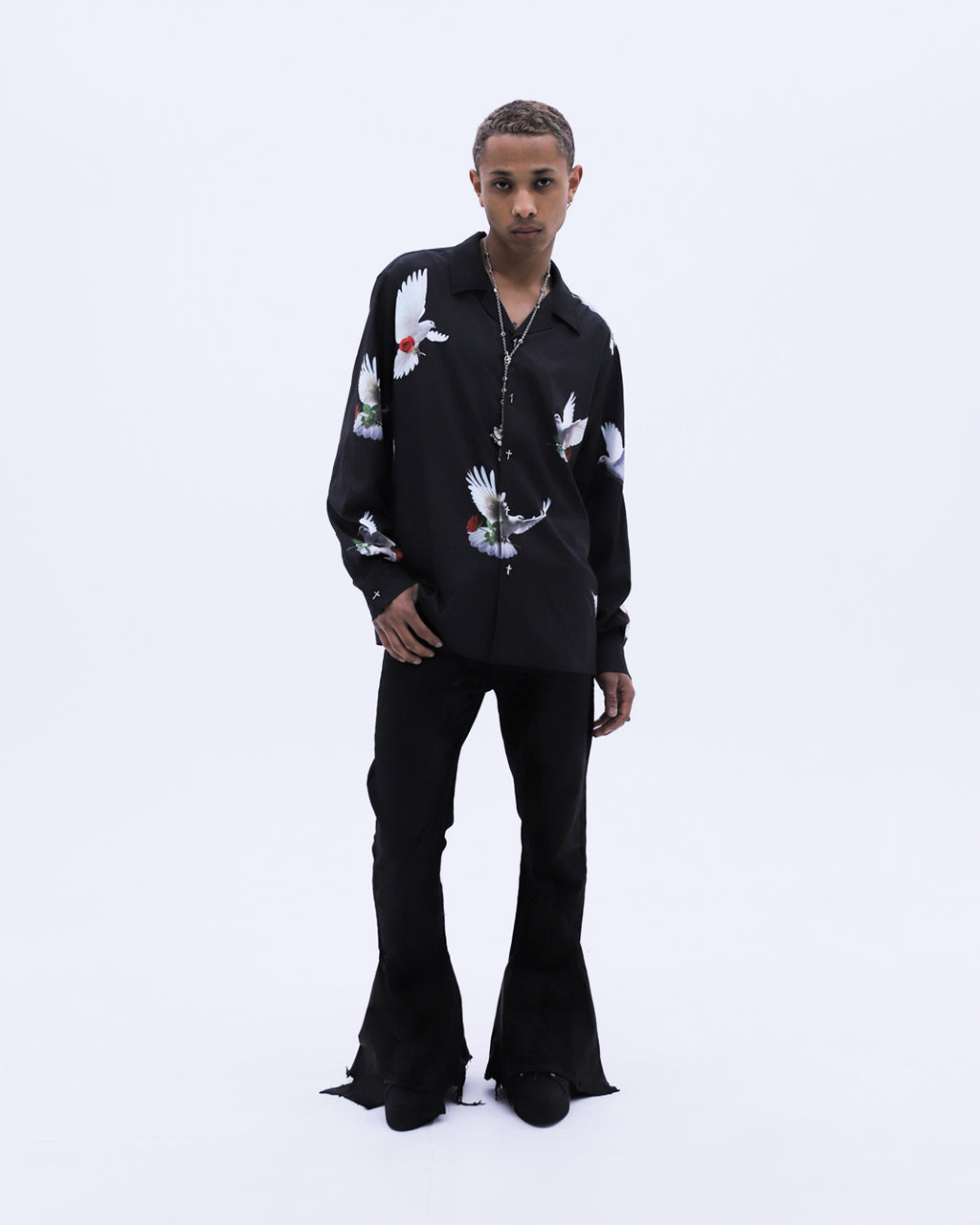 Doves & Roses L/S Shirt / Black