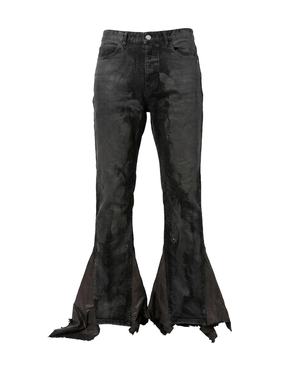 Coating Leather Flare Denim Pants / Black