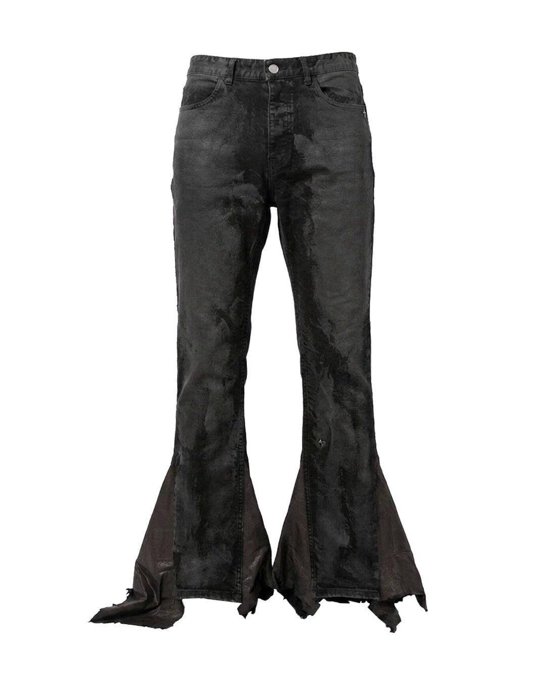Coating Leather Flare Denim Pants / Black