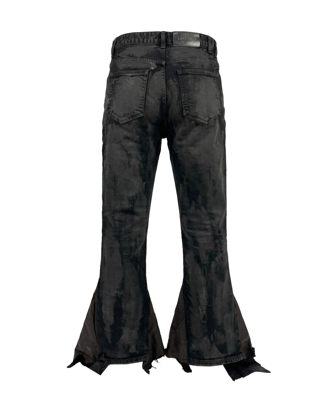 Coating Leather Flare Denim Pants / Black