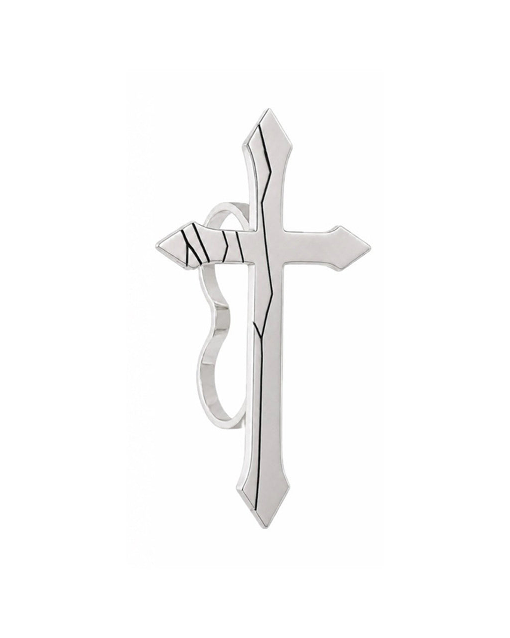 Cracked Cross Double Finger Silver Ring / Silver