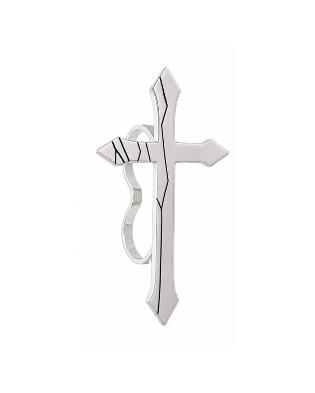 Cracked Cross Double Finger Silver Ring / Silver