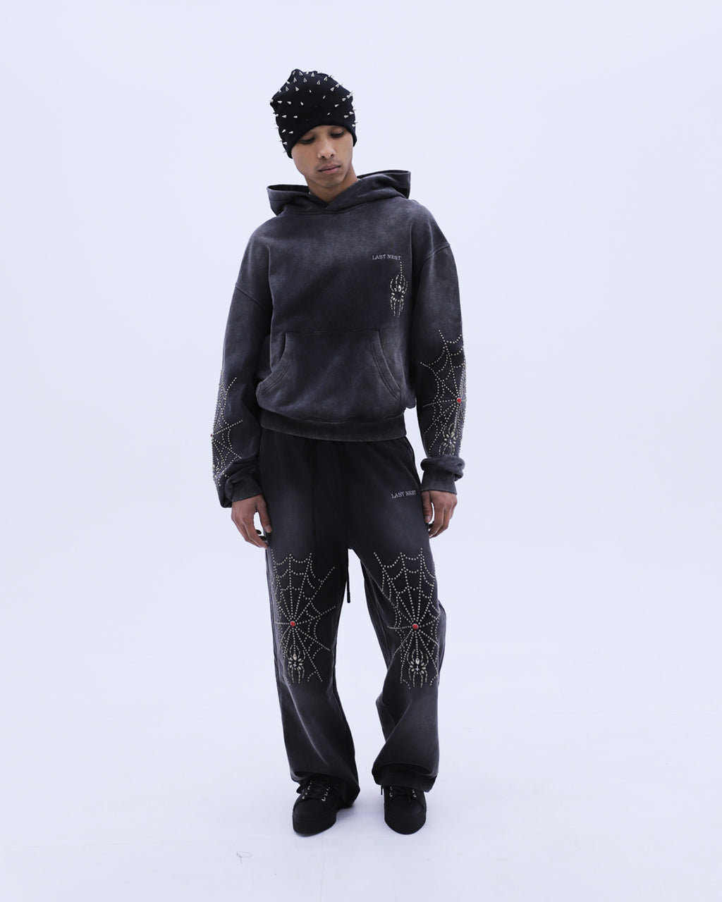 HTC x LAST NEST Spider Studs Hoodie / Black