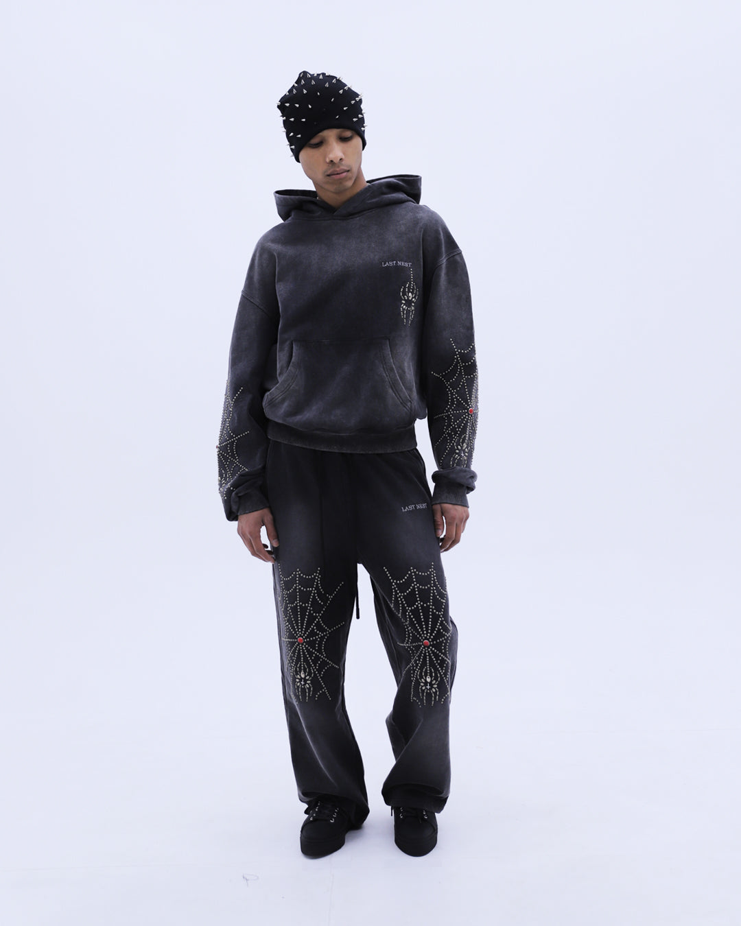 HTC x LAST NEST Spider Studs Sweat Pants / Black