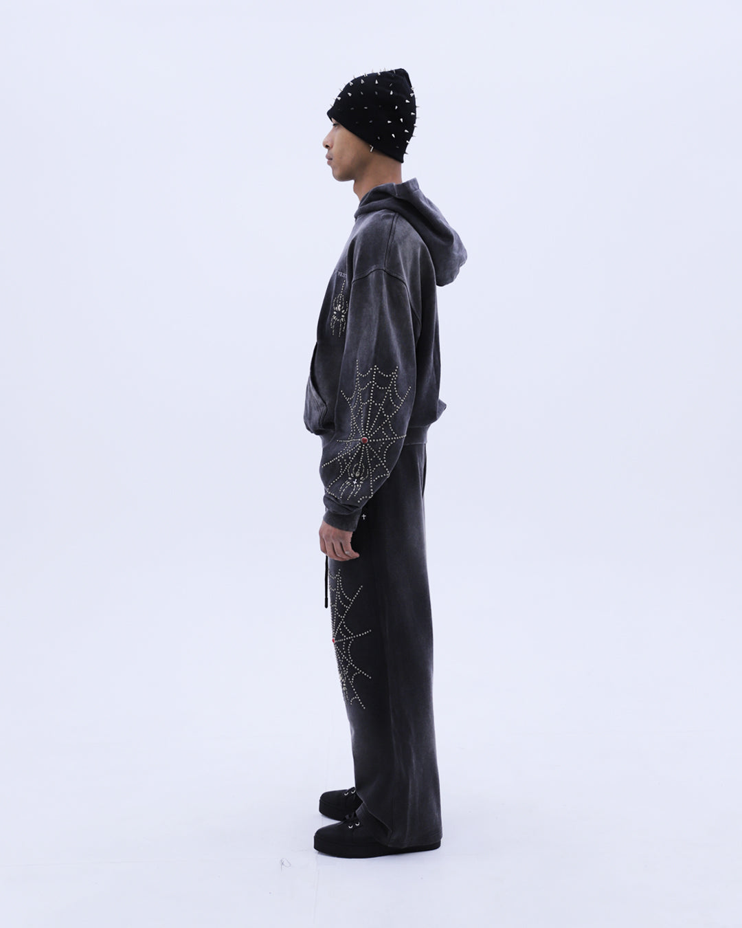 HTC x LAST NEST Spider Studs Hoodie / Black