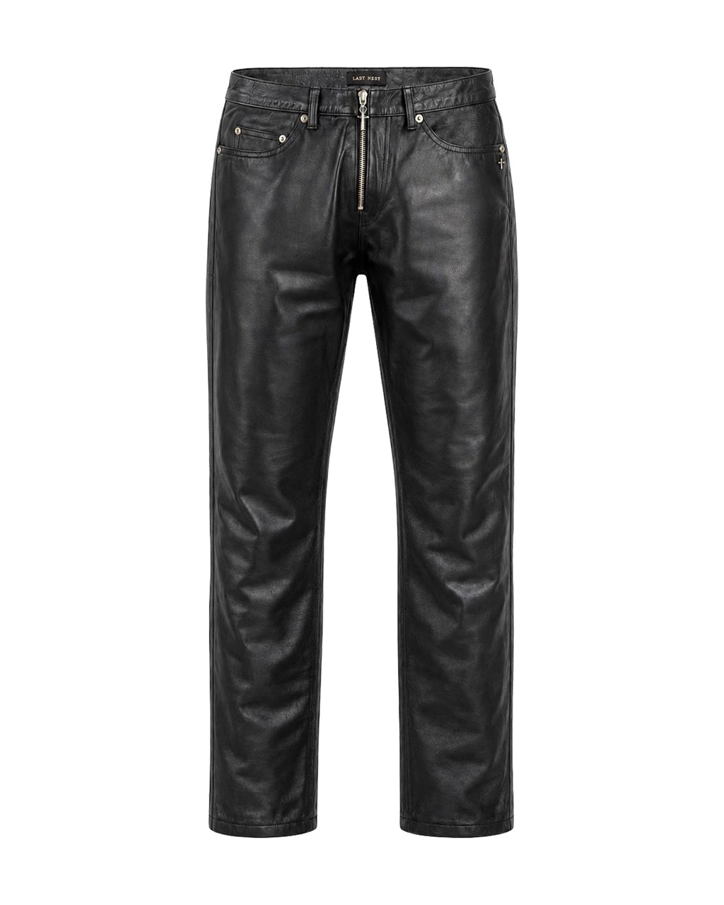 Front Zip Leather Pants / Black