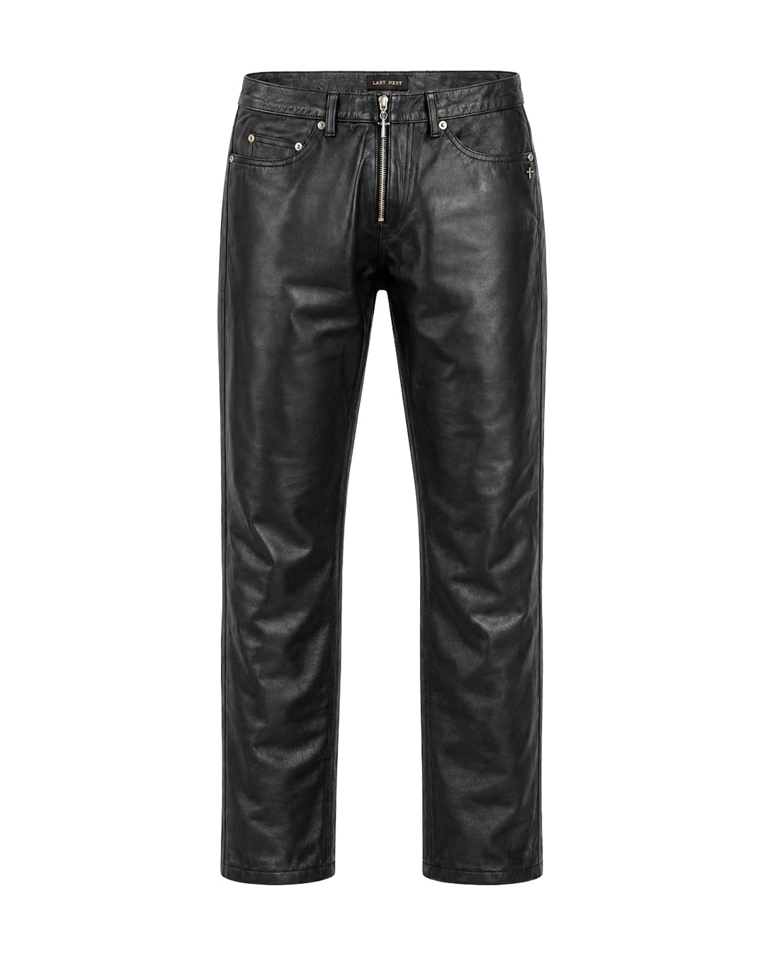 Front Zip Leather Pants / Black