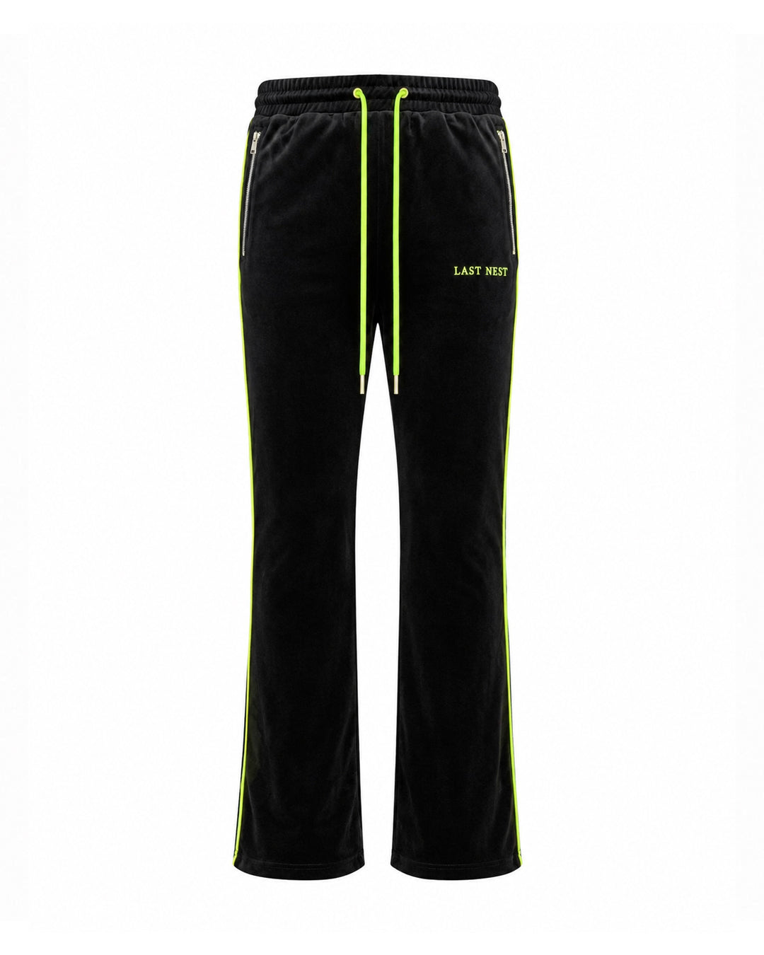 Velvet Track Pants / Neon Yellow Piping