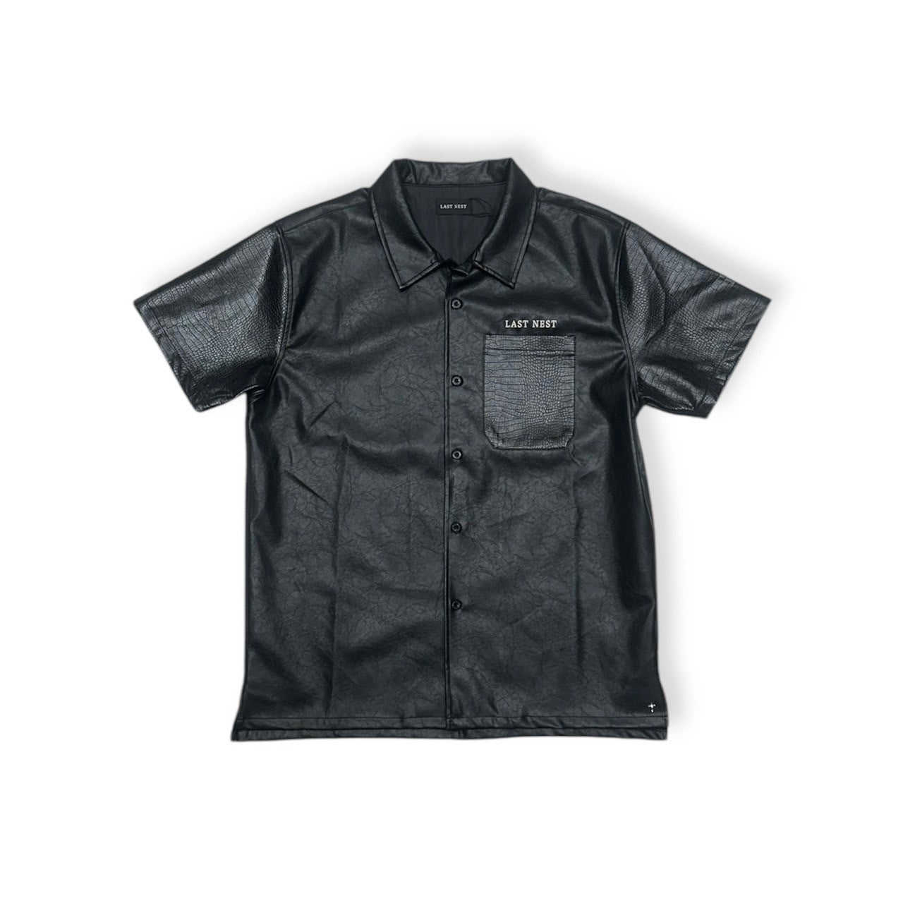 Leather Switching S/S Shirts / Black