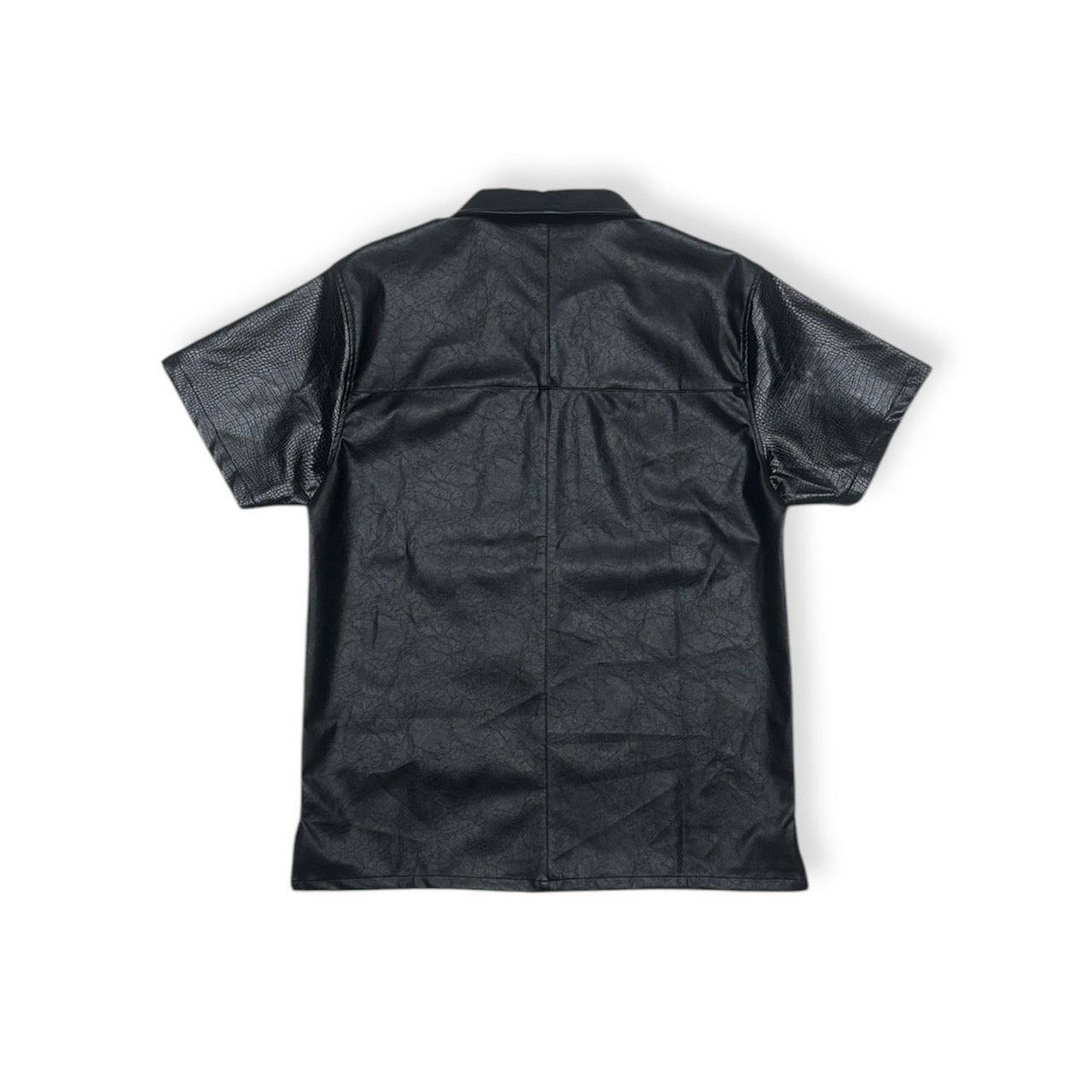 Leather Switching S/S Shirts / Black