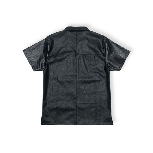 Leather Switching S/S Shirts / Black｜LAST NEST Official Online Site