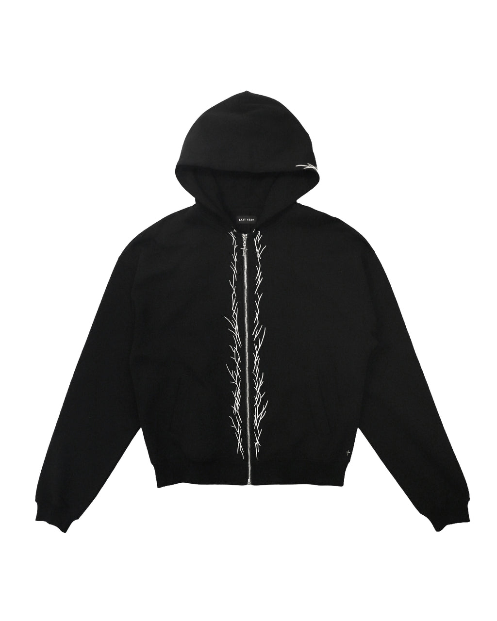 Stick Embroidery Zip Hoodie / Black