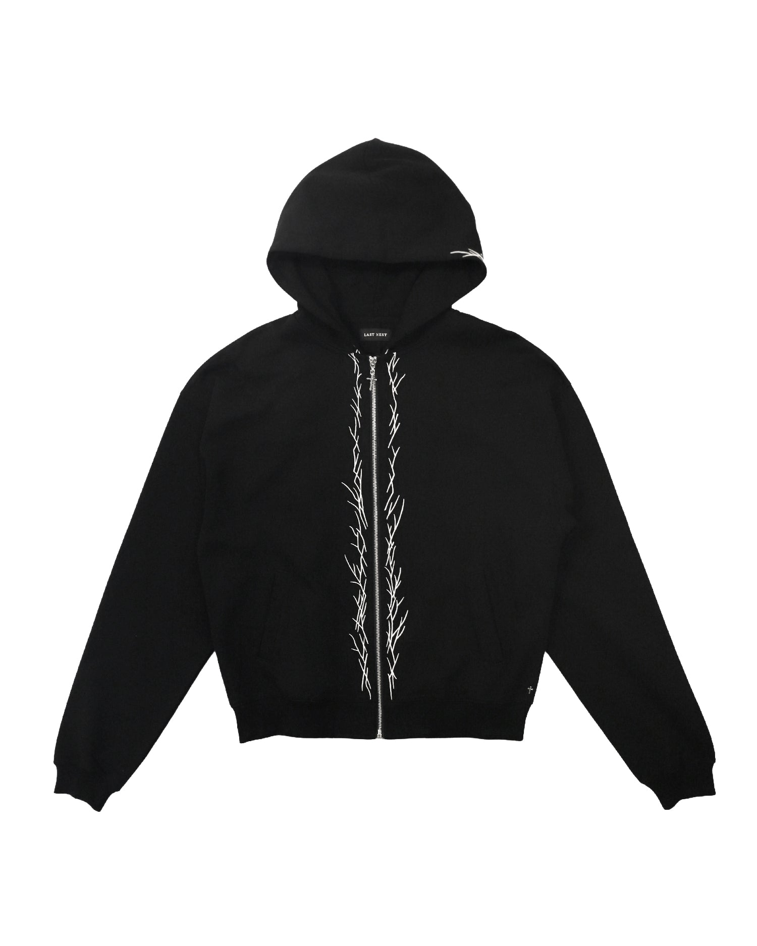 Stick Embroidery Zip Hoodie / Black