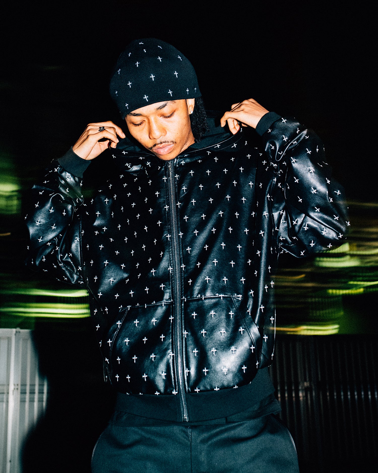 Allover Cross Zip-up Hoodie / Black