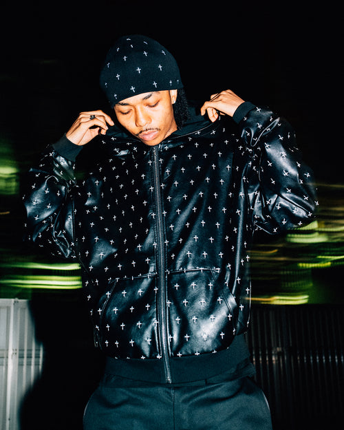 Allover Cross Zip-up Hoodie / Black