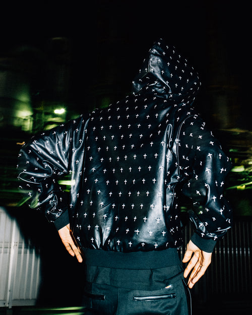 Allover Cross Zip-up Hoodie / Black