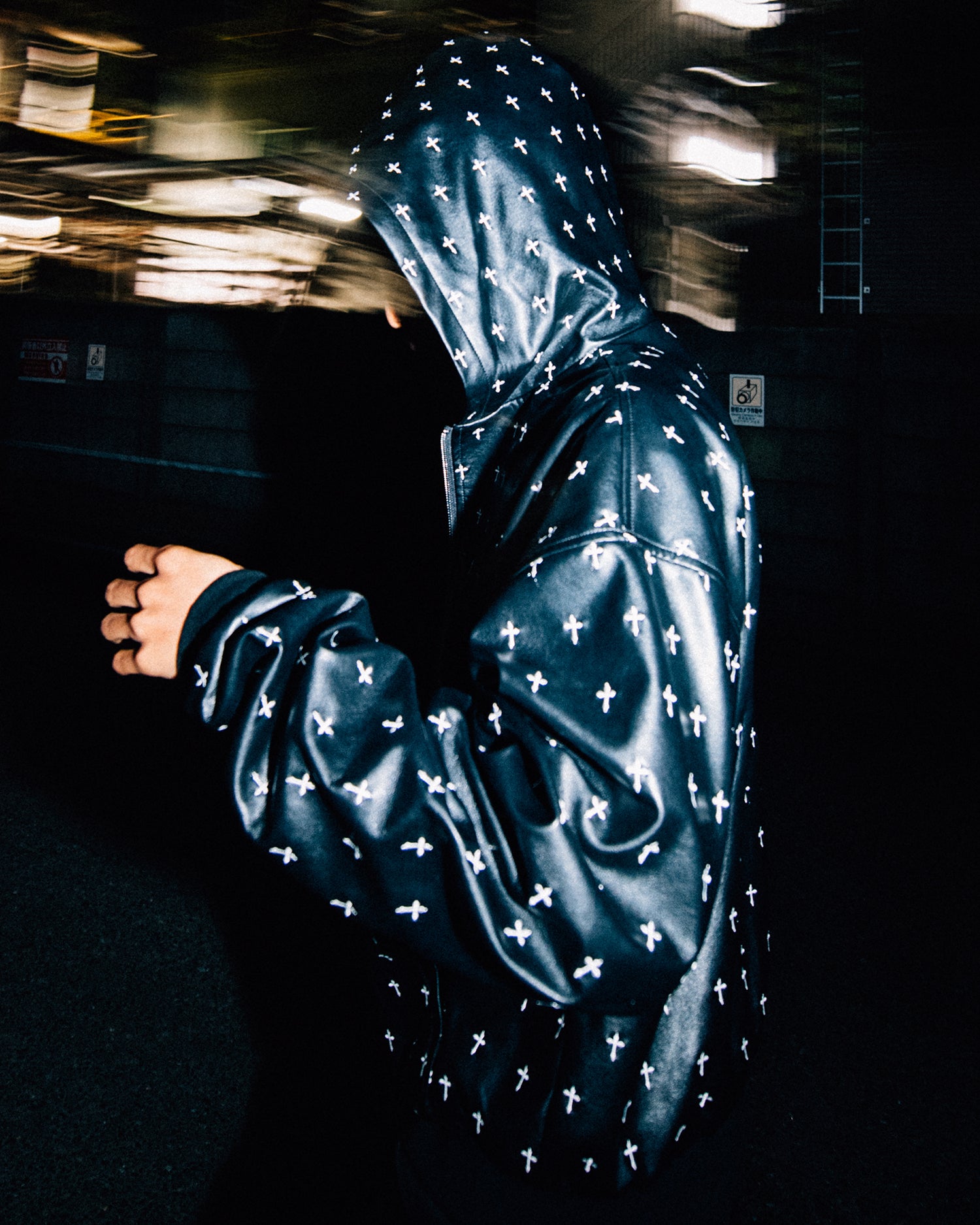 Allover Cross Zip-up Hoodie / Black