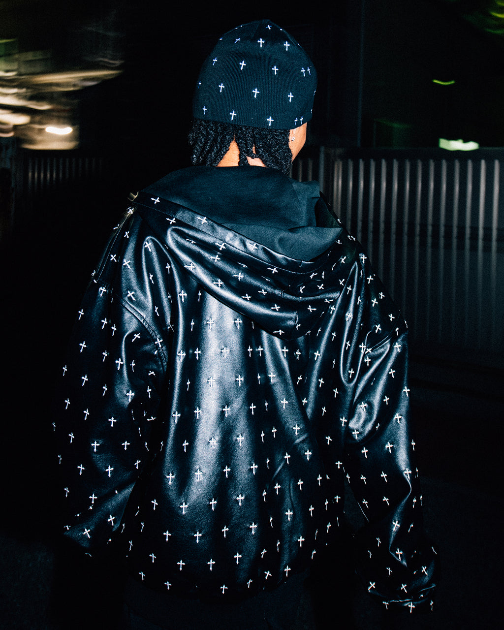 Allover Cross Zip-up Hoodie / Black