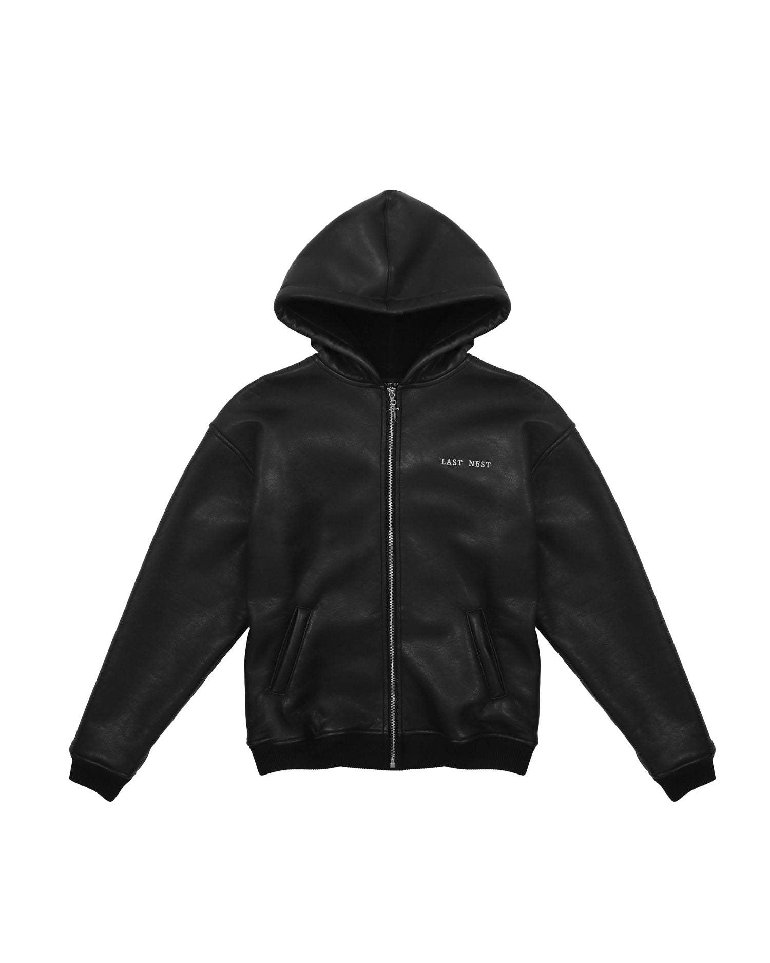 Faux Leather Boa Hoodie / Black