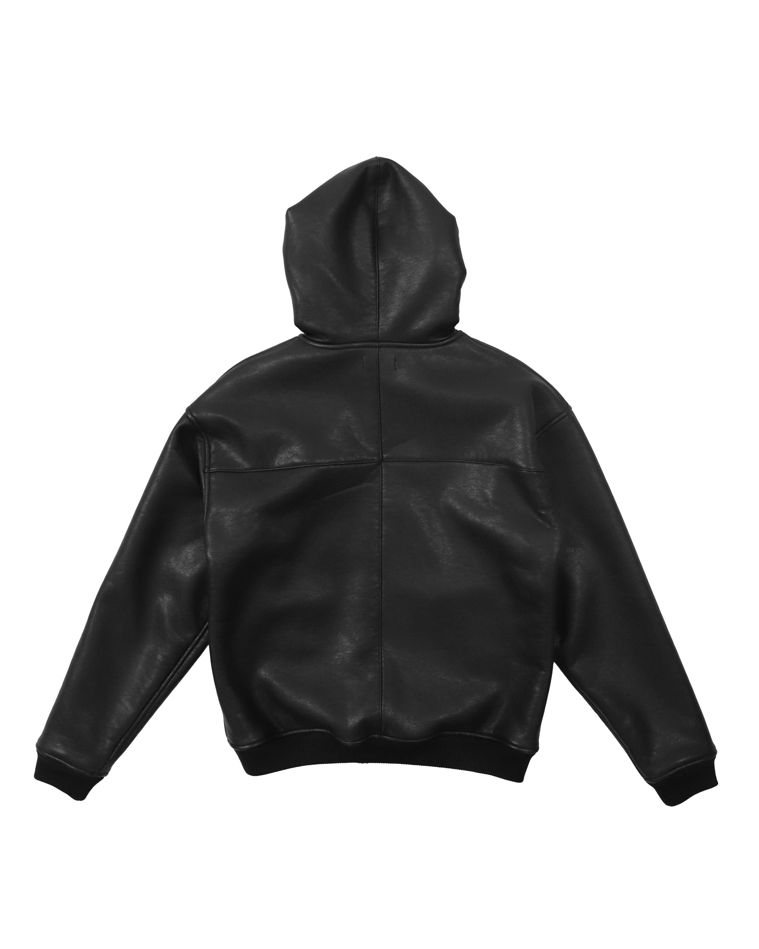Faux Leather Boa Hoodie / Black