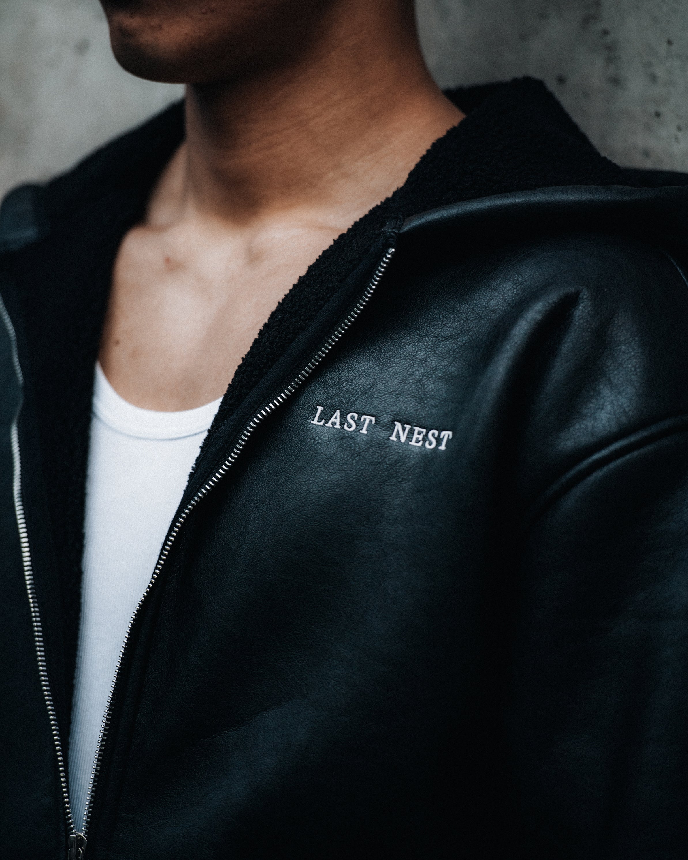 Faux Leather Boa Hoodie / Black｜LAST NEST Official Online Site