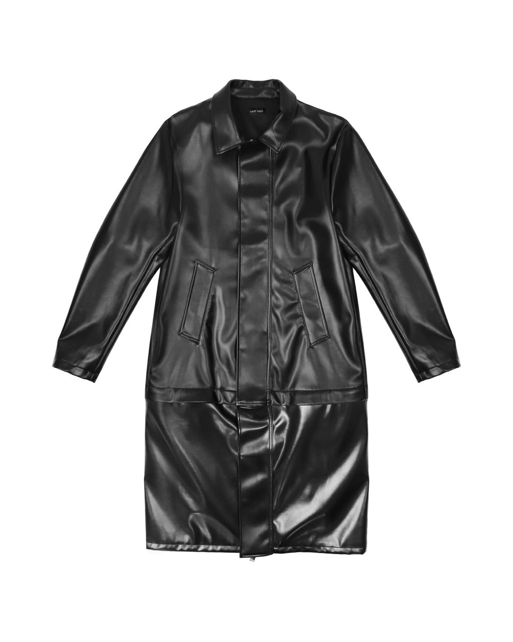 Faux Leather Coat w/Tote Bag / Black