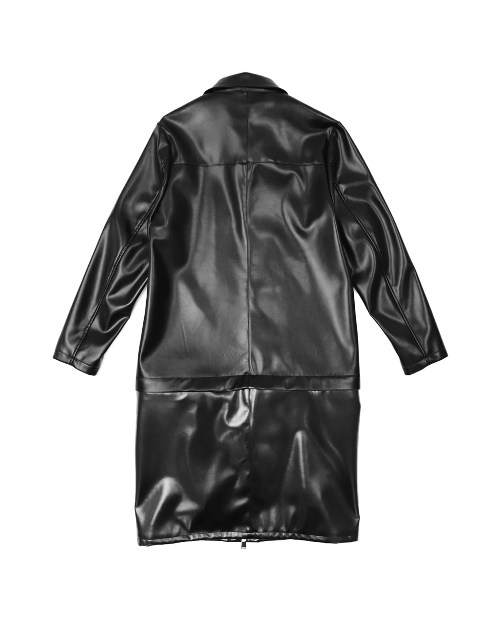 Faux Leather Coat w/Tote Bag / Black